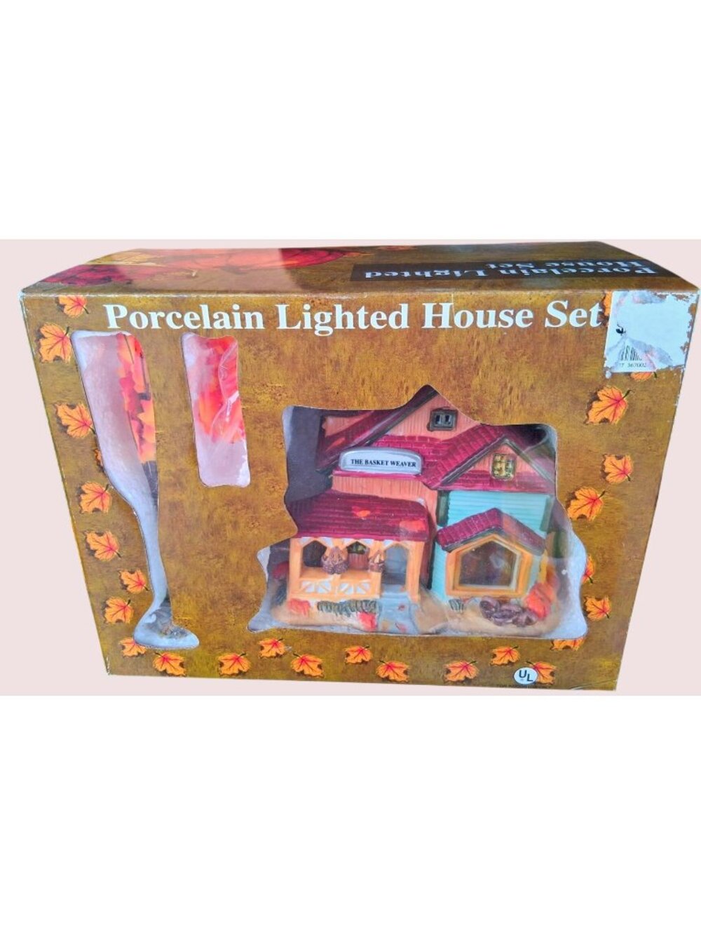 Porcelain Lighted House Set With Autumn Leaves & Basket Weaver Design Includes C
